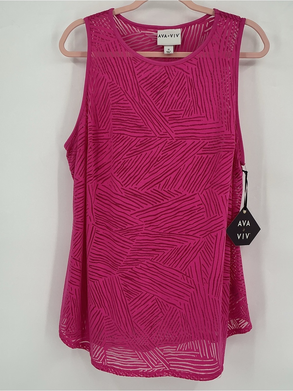 Ava & Viv Hot Pink Geometric Sleeveless Swimsuit Cover-up Tank Top NWT